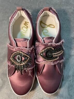 Sam Edelman Levine 2 Dusty Rose Satin Eye Design Platform Sneakers Size 10.5M